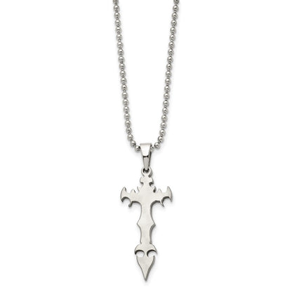 Stainless Steel Brushed Cross Dagger 22In Necklace
