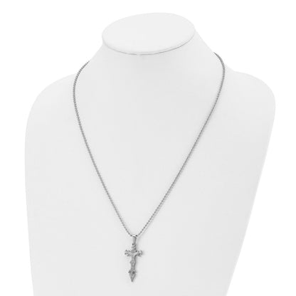 Stainless Steel Brushed Cross Dagger 22In Necklace