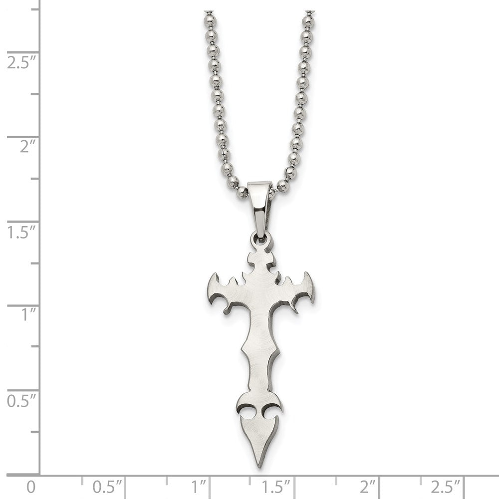 Stainless Steel Brushed Cross Dagger 22In Necklace