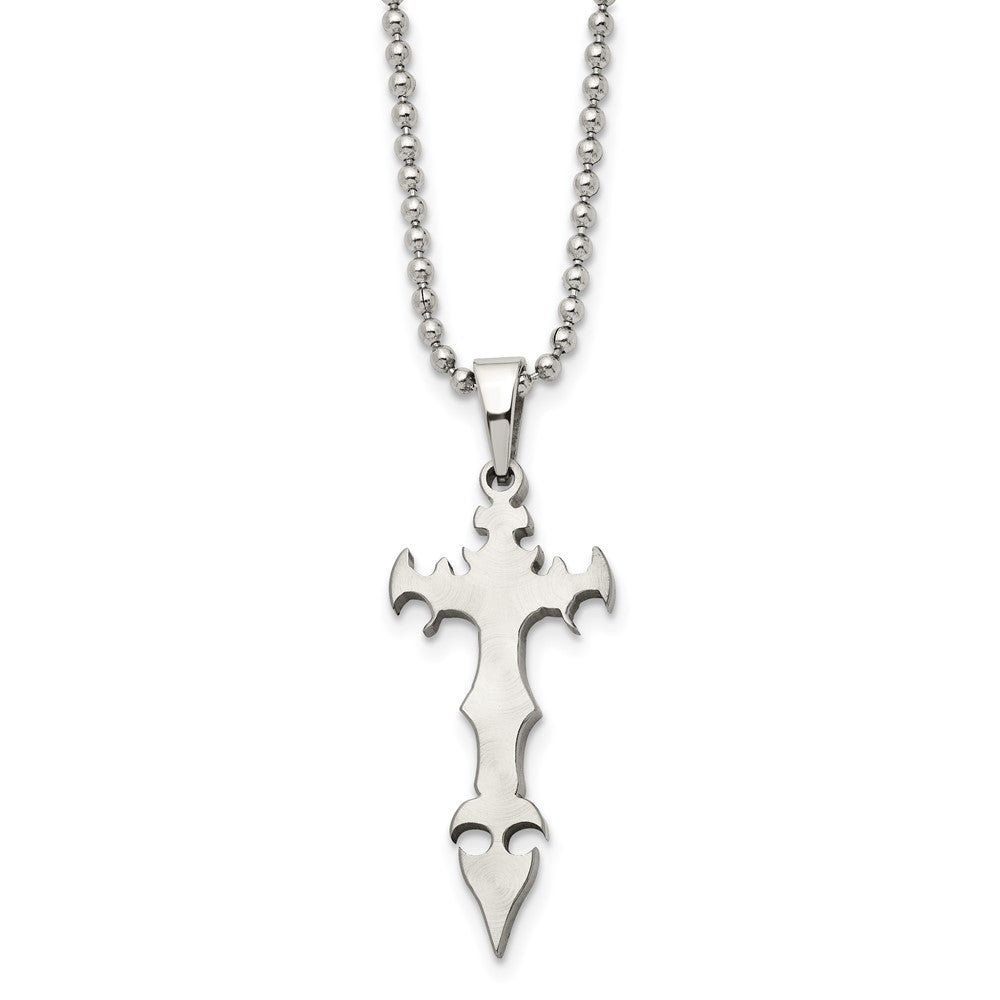 Stainless Steel Brushed Cross Dagger 22In Necklace