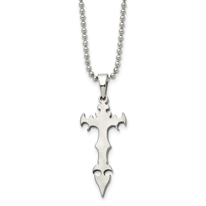 Stainless Steel Brushed Cross Dagger 22In Necklace