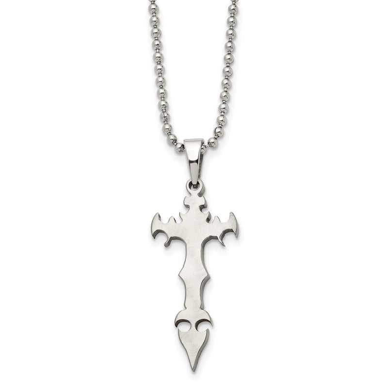 Stainless Steel Brushed Cross Dagger 22In Necklace