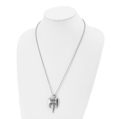 Stainless Steel Chisel Polished Gothic Cross Pendant On A 24 Inch Ball Chain Necklace