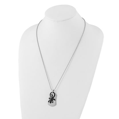 Stainless Steel Polished & Black Enamel Lizard Necklace