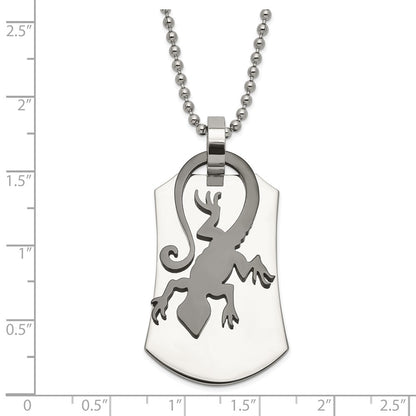 Stainless Steel Polished & Black Enamel Lizard Necklace