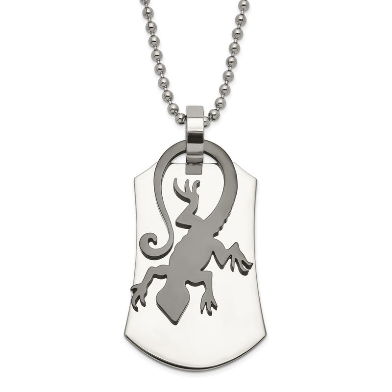 Stainless Steel Polished & Black Enamel Lizard Necklace
