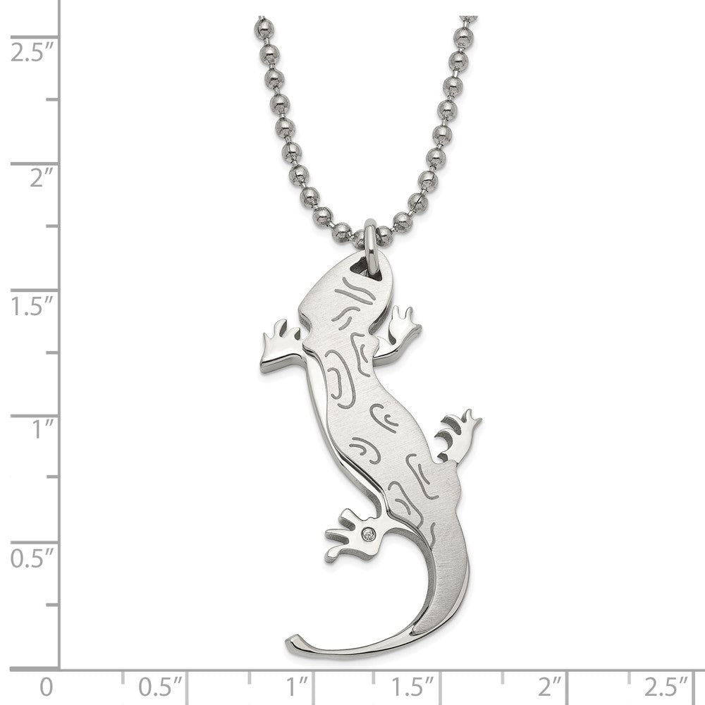Stainless Steel Brushed & Polished Cz Lizard Necklace