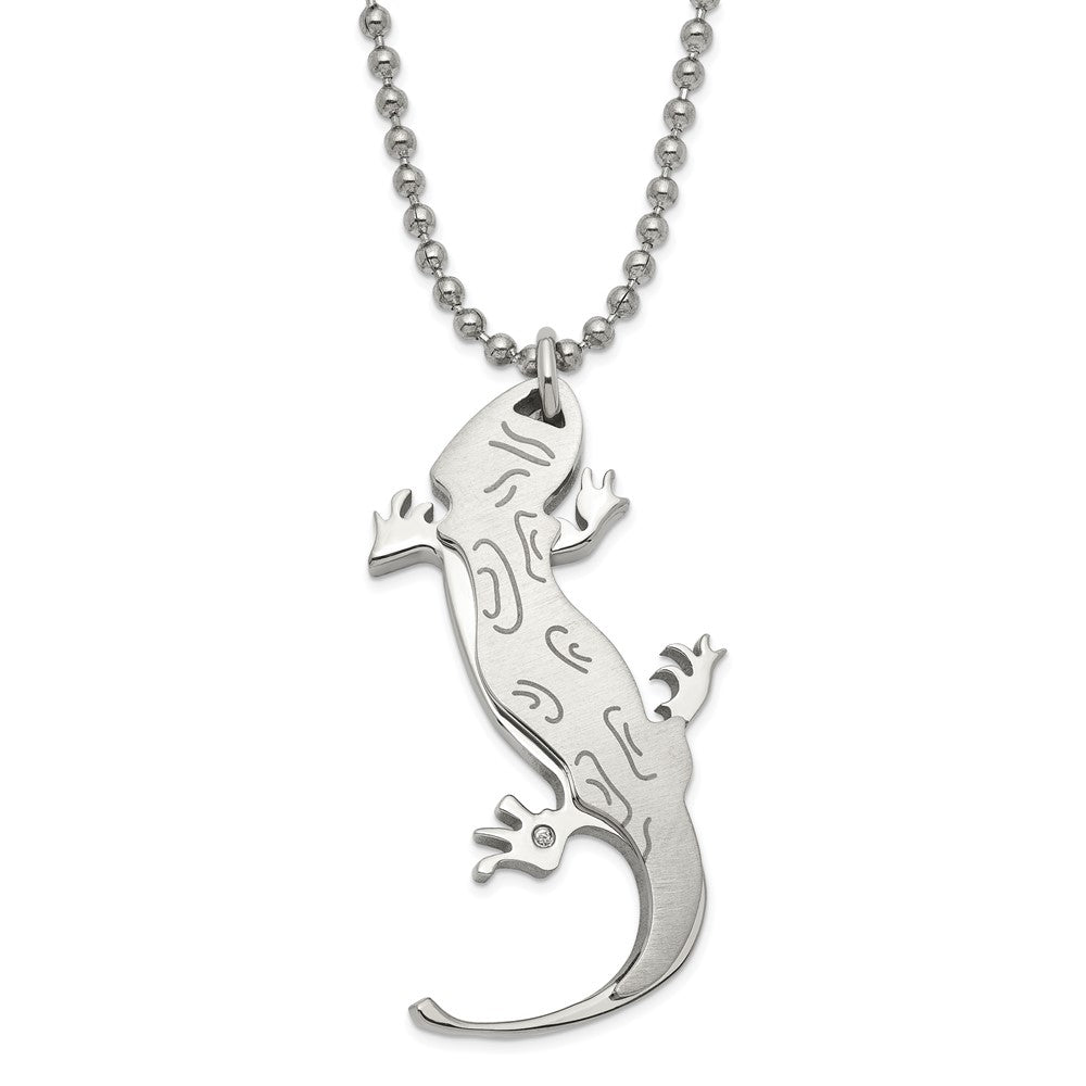 Stainless Steel Brushed & Polished Cz Lizard Necklace