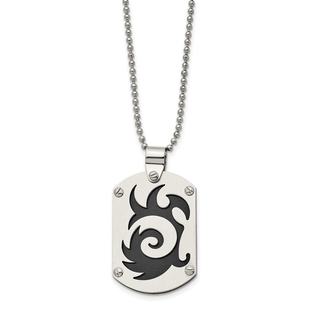 Stainless Steel Chisel Brushed Black Ip-Plated Swirl Dog Tag On A 24 Inch Ball Chain Necklace