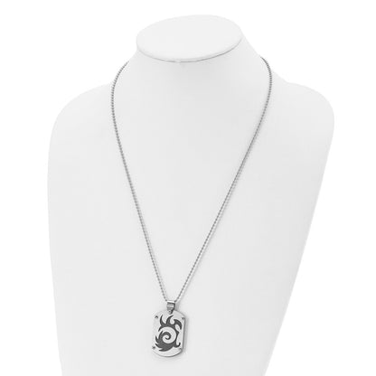 Stainless Steel Chisel Brushed Black Ip-Plated Swirl Dog Tag On A 24 Inch Ball Chain Necklace
