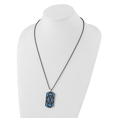 Stainless Steel Black Ip-Plated Reversible Grey/Blue Carbon Fiber Peace/Heart Dog Tag Necklace