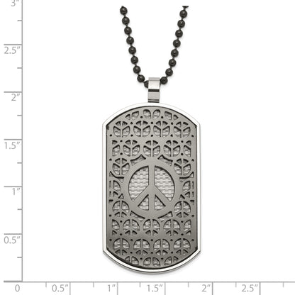 Stainless Steel Black Ip-Plated Reversible Grey/Blue Carbon Fiber Peace/Heart Dog Tag Necklace
