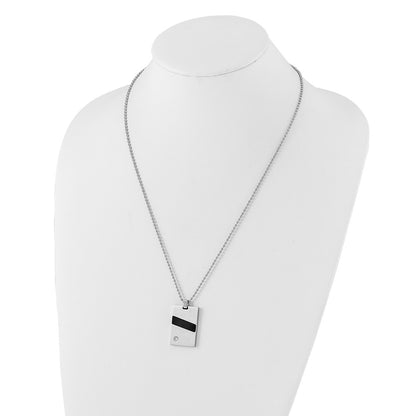 Stainless Steel Polished & Satin Black Rubber Cz Pendant Necklace