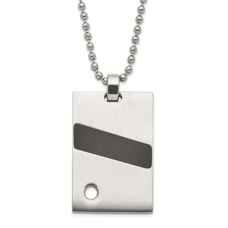 Stainless Steel Polished & Satin Black Rubber Cz Pendant Necklace