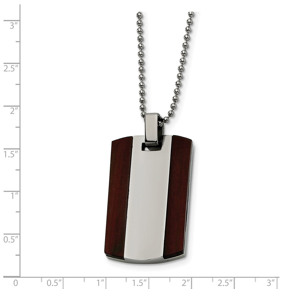 Stainless Steel Polished With Wood Dog Tag 24In Necklace