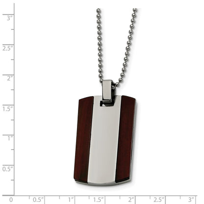 Stainless Steel Polished With Wood Dog Tag 24In Necklace