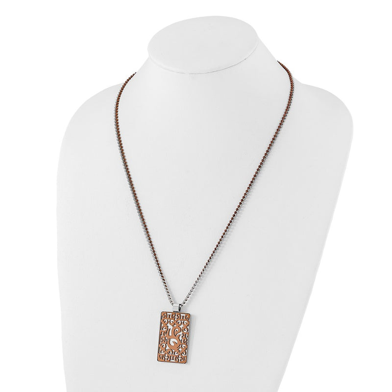 Stainless Steel & Brown Ip-Plated Swirl Rectangle Design Necklace