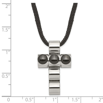 Stainless Steel Black Ip-Plated Bead Cross On Cord Necklace