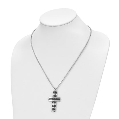 Stainless Steel Polished Black Ip-Plated Cross 18In Necklace
