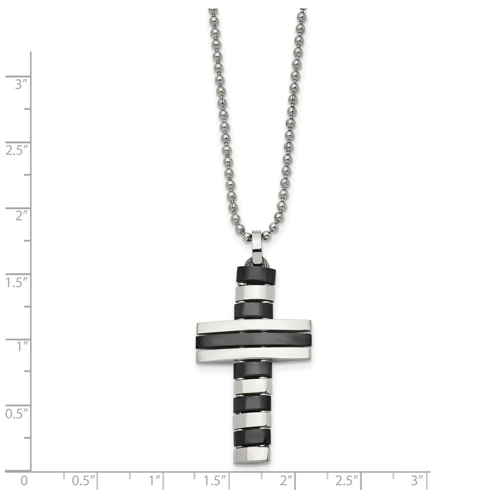 Stainless Steel Polished Black Ip-Plated Cross 18In Necklace