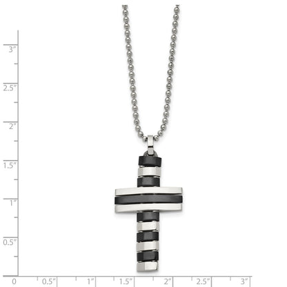 Stainless Steel Polished Black Ip-Plated Cross 18In Necklace