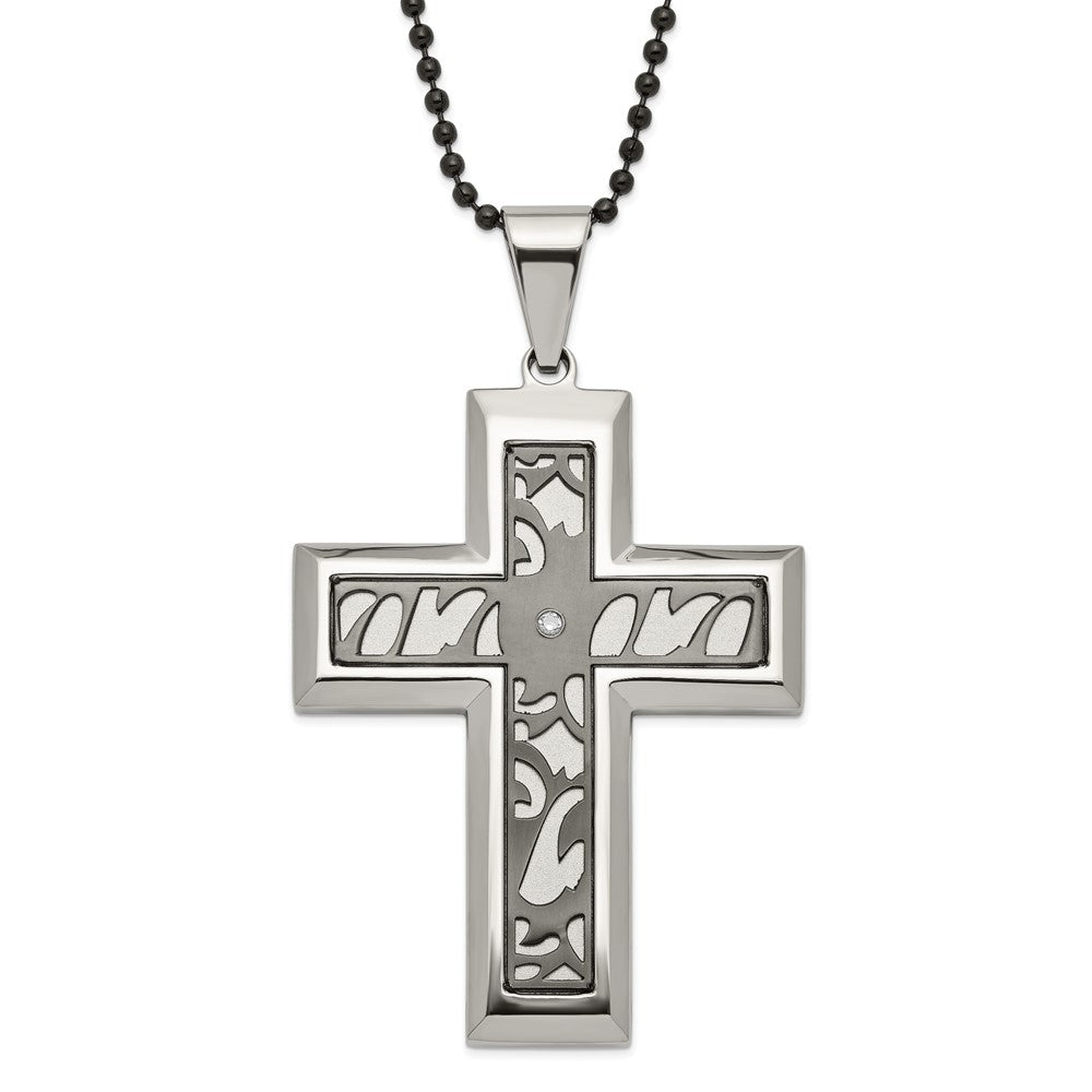 Stainless Steel Black-Plated Fancy Cz Latin Cross Necklace
