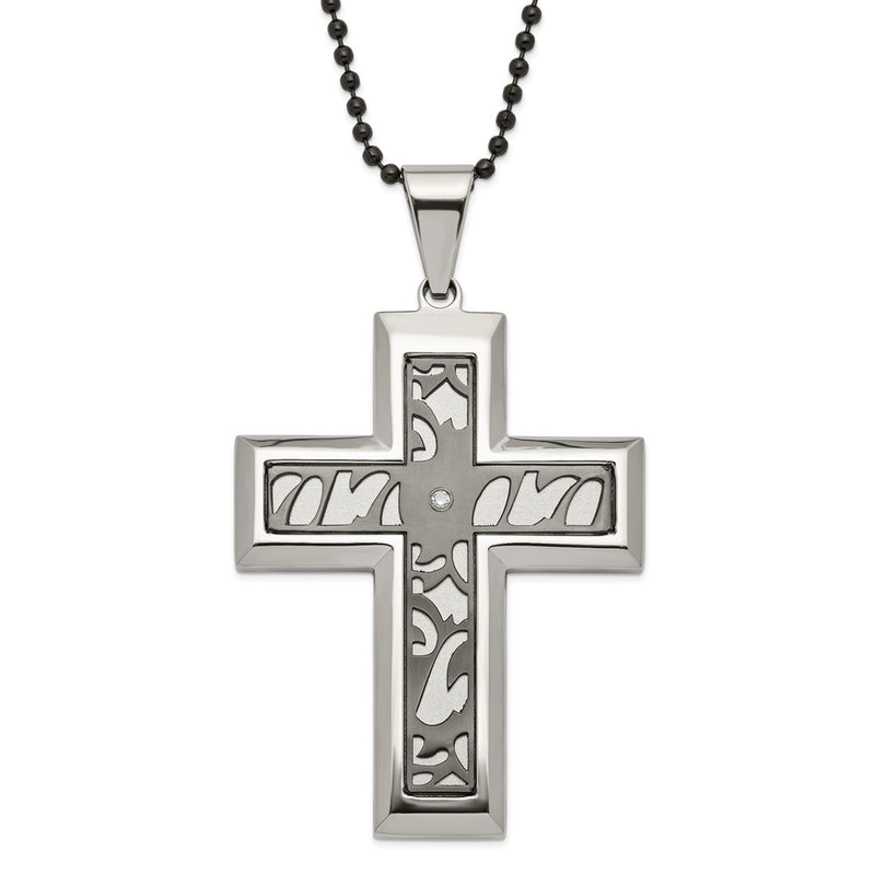 Stainless Steel Black-Plated Fancy Cz Latin Cross Necklace