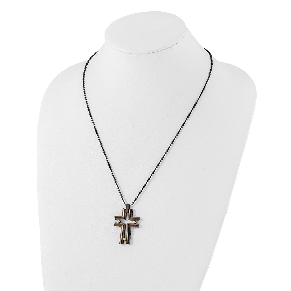 Stainless Steel Black & Yellow Ip-Plated Cross Necklace