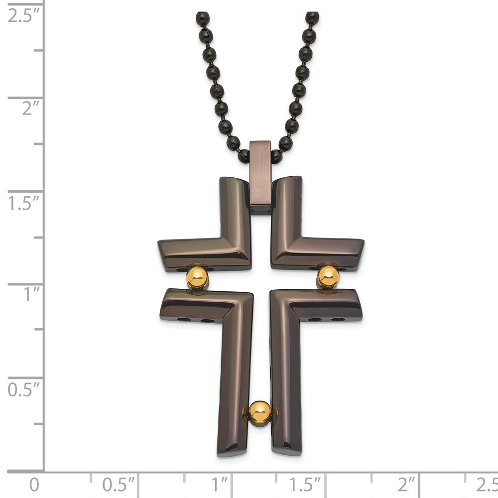 Stainless Steel Black & Yellow Ip-Plated Cross Necklace