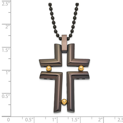 Stainless Steel Black & Yellow Ip-Plated Cross Necklace