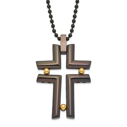 Stainless Steel Black & Yellow Ip-Plated Cross Necklace