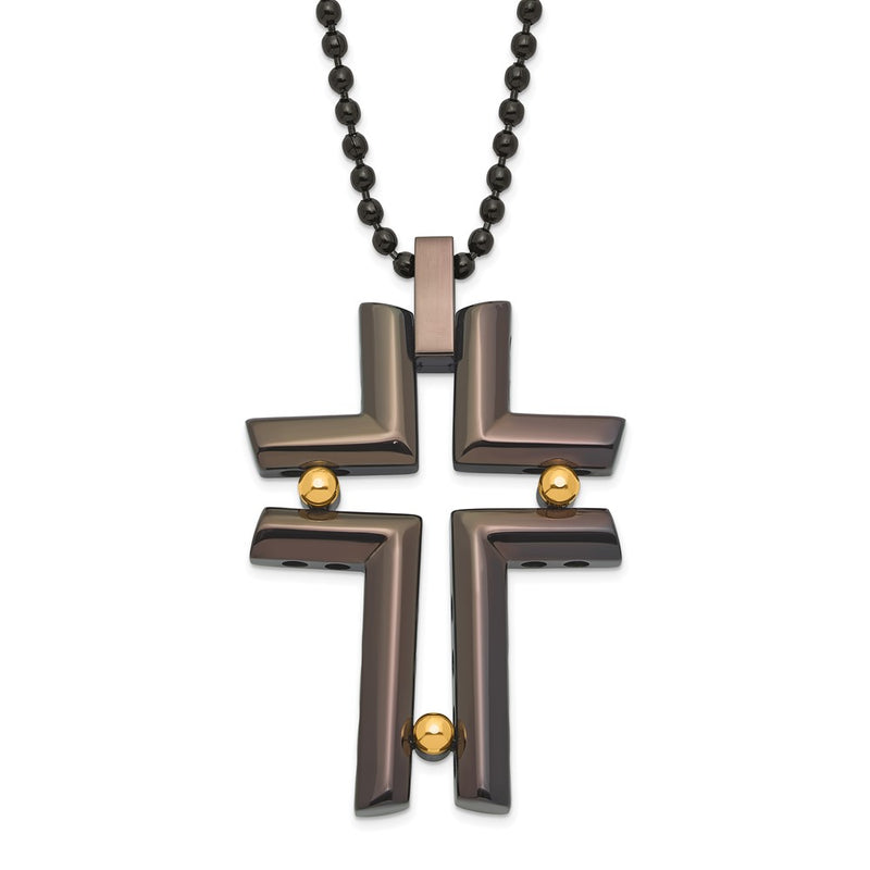 Stainless Steel Black & Yellow Ip-Plated Cross Necklace