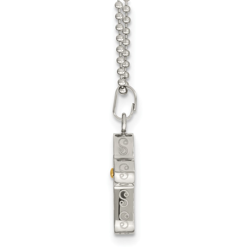 Stainless Steel Chisel Polished Black And Yellow Ip-Plated Cross Pendant On A 22 Inch Ball Chain Necklace
