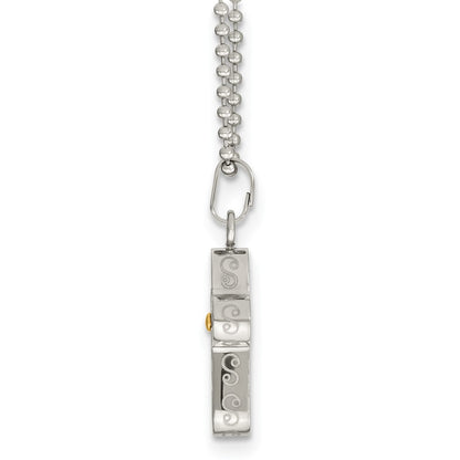 Stainless Steel Chisel Polished Black And Yellow Ip-Plated Cross Pendant On A 22 Inch Ball Chain Necklace
