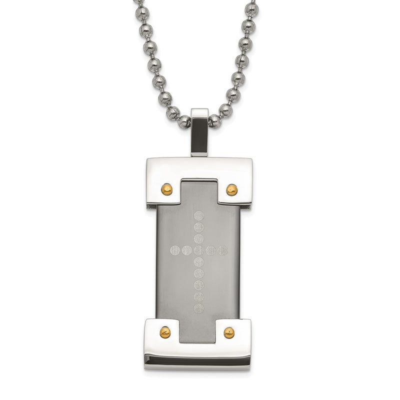 Stainless Steel Black & Yellow Ip-Plated Polished Cross Necklace
