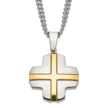 Stainless Steel Yellow Ip-Plated Cross Necklace