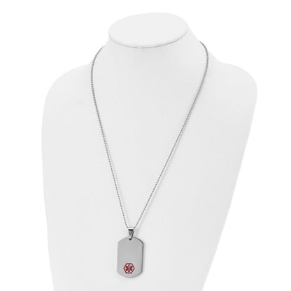 Stainless Steel Chisel Polished With Red Enamel Medical Id Dog Tag On A 24 Inch Ball Chain Necklace