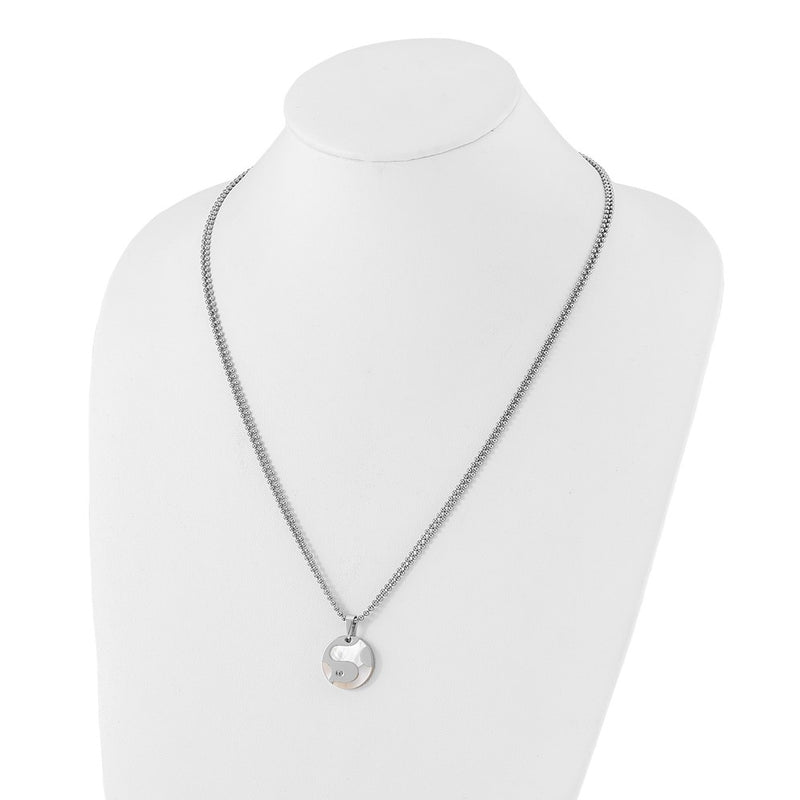 Stainless Steel Polished Cz & Mother Of Pearl Circle Necklace