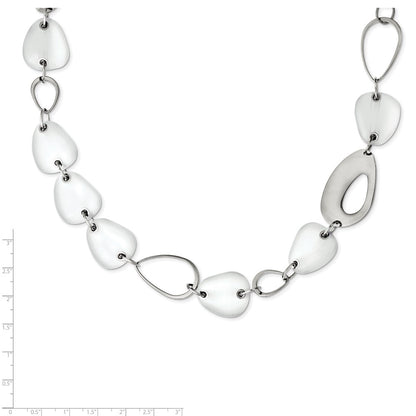 Stainless Steel Polished White Cat'S Eye 26In Necklace