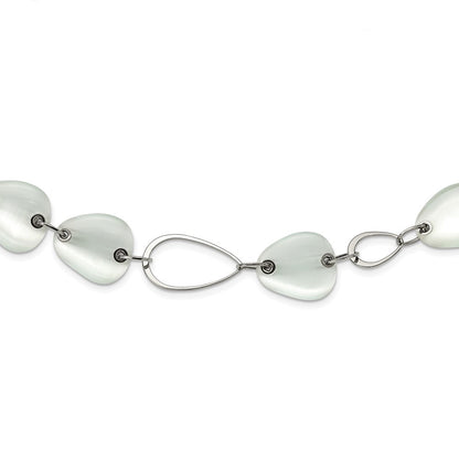 Stainless Steel Polished White Cat'S Eye 26In Necklace