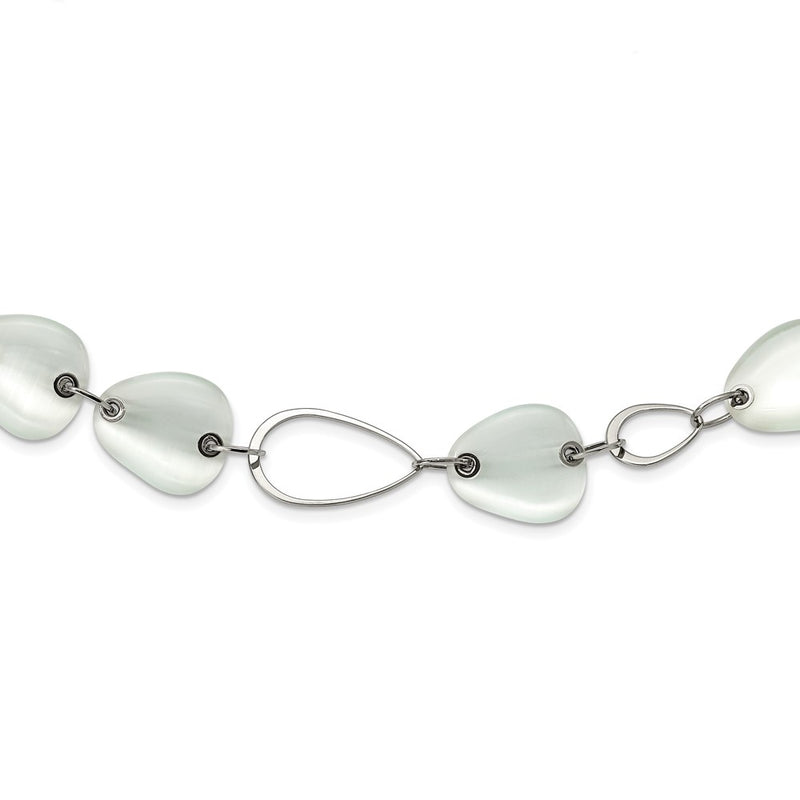 Stainless Steel Polished White Cat'S Eye 26In Necklace