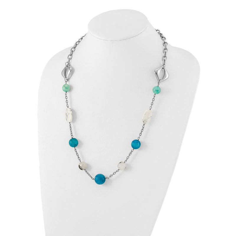 Stainless Steel Blue Jade, Green Agate & Howlite W/1.5In Ext Necklace