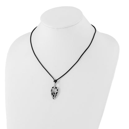 Stainless Steel Polished Black Resin Pendant W/ 2 In Ext Necklace
