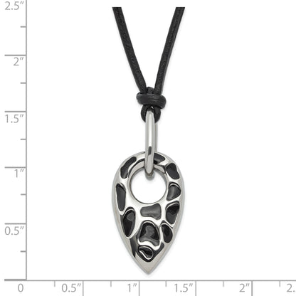Stainless Steel Polished Black Resin Pendant W/ 2 In Ext Necklace