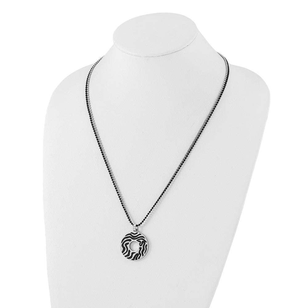 Stainless Steel Black Ip-Plated & Rubber Swirl Circle Necklace
