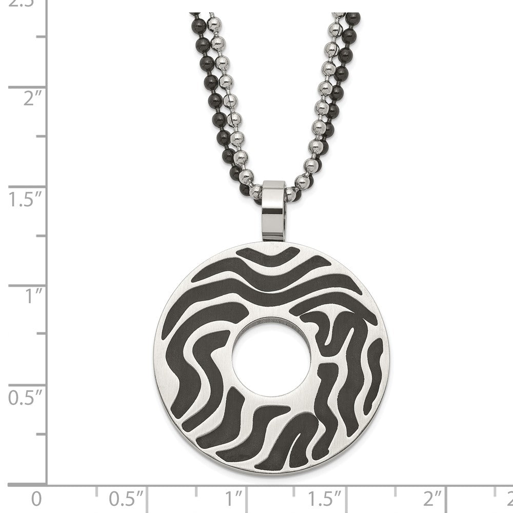 Stainless Steel Black Ip-Plated & Rubber Swirl Circle Necklace