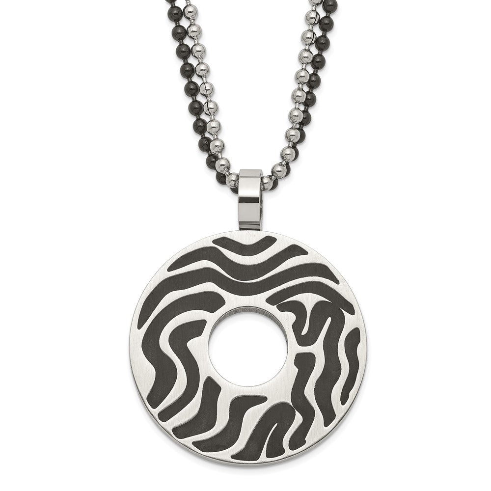 Stainless Steel Black Ip-Plated & Rubber Swirl Circle Necklace