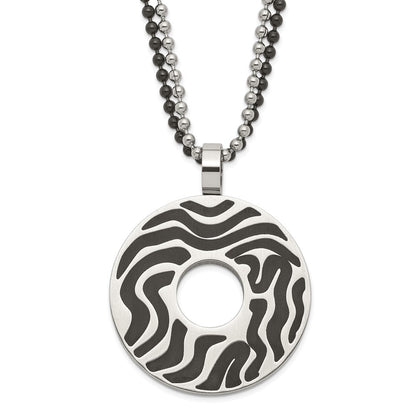 Stainless Steel Black Ip-Plated & Rubber Swirl Circle Necklace