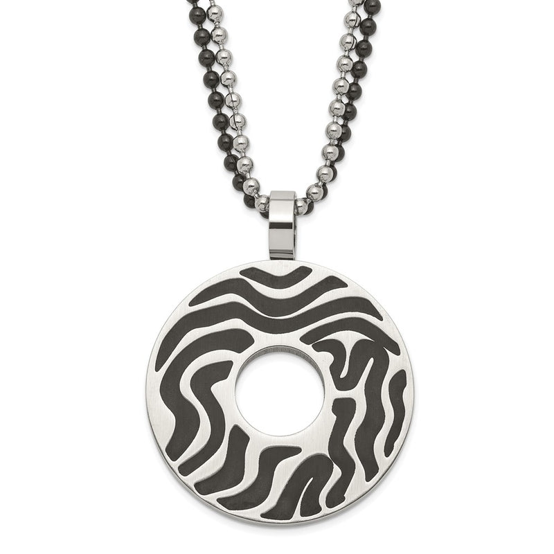 Stainless Steel Black Ip-Plated & Rubber Swirl Circle Necklace