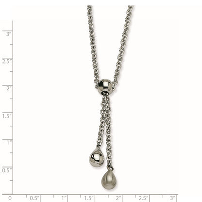 Stainless Steel Brushed & Polished Teardrop 20In Y Necklace